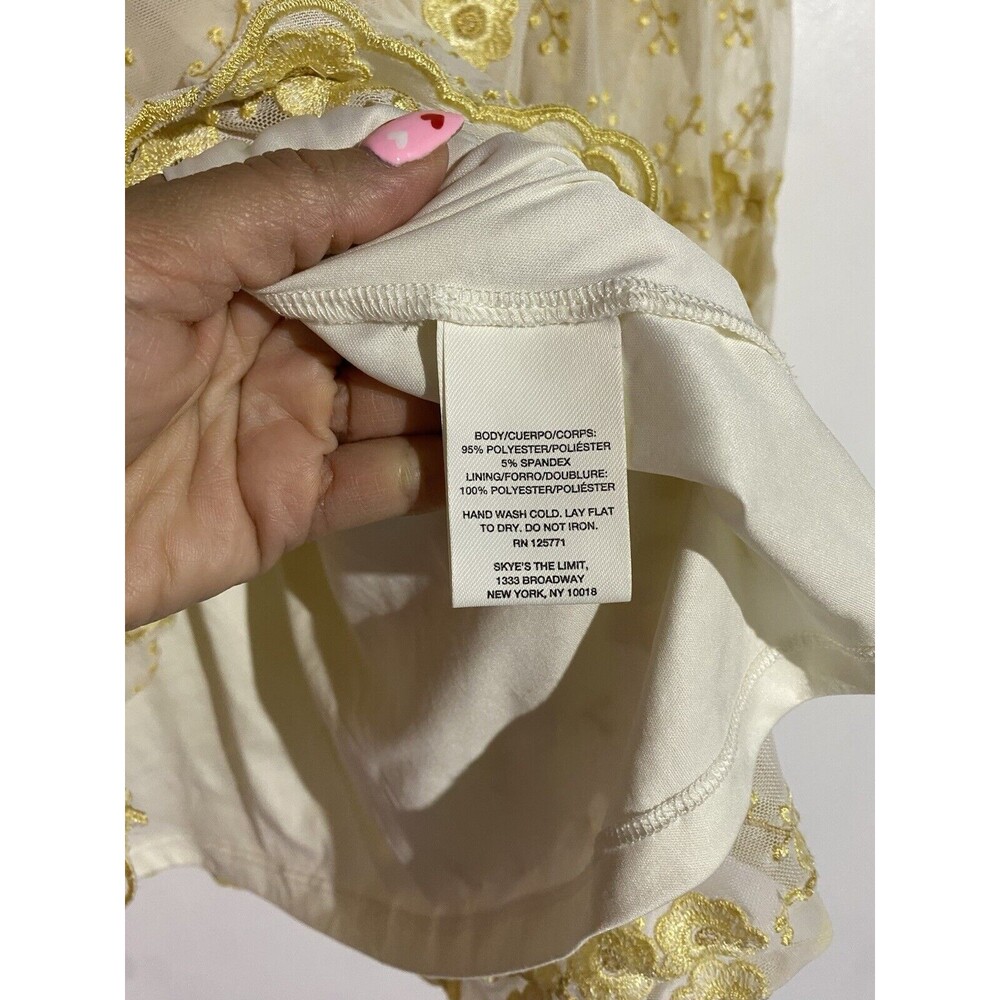 Cottagecore Top 2X Gold Floral Embroidered Peasant Sheer Mesh Skye's The Limit‎ - Picture 4 of 11